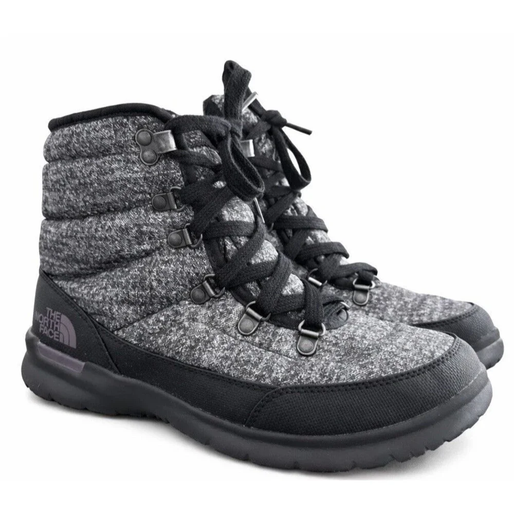 The North Face ThermoBall Lace II Women's 8 Gray Black Snow Boots Casual Outdoor